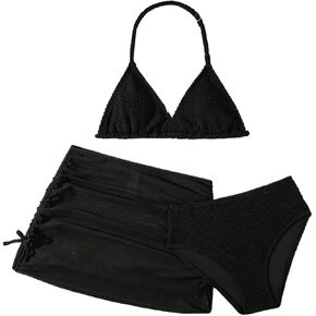 SHENHE Girl's 3 Piece Swimsuits with Cover Up Skirt Halter Triangle Bathing Suits Bikini Set