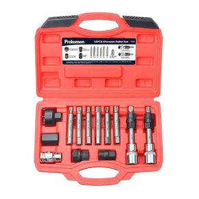 13 Pcs Alternator Pulley Tool Kit, Alternator Pulley Removal Tool, Insert Bit Socket Set Tool Kit – Car Pulley Removal Decoupling Puller