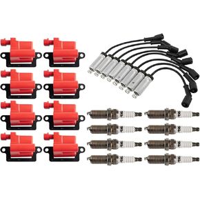 TRQ Ignition Kit Ignition Coil Spark Plugs Wire Set Compatible with 02-06 Cadillac 99-07 Chevrolet GMC 03-07 Hummer 06 Isuzu