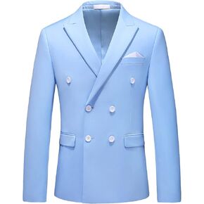 MOGU Men's Double-Breasted Suit Blazer Jakcet Slim Fit Sport Coat for Business, Wedding, Prom US Size 38 Light Blue