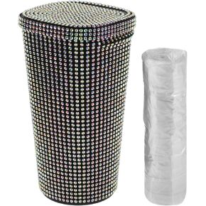 ACROPIX Car Trash Can Trash Bin Rhinestones Portable 3.5" Length 3.5" Width 6.3" Height Green Rhinestone Plastic