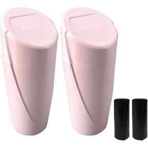 2PCS Car Trash Can with Lid, Leakproof Car Garbage Can Bin with 30pcs Trash Bags, Car Cup Holder Waste Organizers, Mini Car Storage Interior Accessories for Car Front Back Seat, Home, Office (Pink)
