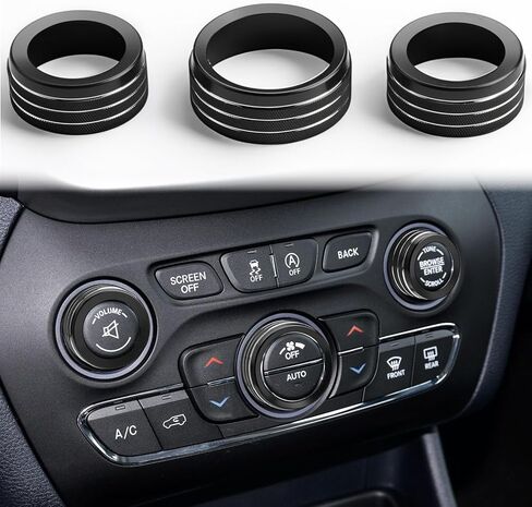 Auovo Volume Tune Air Conditioner Knob Covers Compatible with Durango 2014-2020, Grand Cherokee 2014-2021 Car Interior Trim Knob Cover Air Conditioning Switch Volume Controller Rings (B-Long, Black) in Kuwait