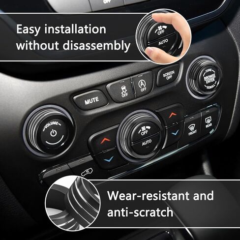 Auovo Volume Tune Air Conditioner Knob Covers Compatible with Durango 2014-2020, Grand Cherokee 2014-2021 Car Interior Trim Knob Cover Air Conditioning Switch Volume Controller Rings (B-Long, Black) in Kuwait