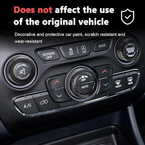 Auovo Volume Tune Air Conditioner Knob Covers Compatible with Durango 2014-2020, Grand Cherokee 2014-2021 Car Interior Trim Knob Cover Air Conditioning Switch Volume Controller Rings (B-Long, Black) in Kuwait