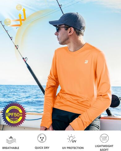 Roadbox Men's UPF 50+ UV Sun Protection Shirts, SPF Long Sleeve Lightweight Water Swim Rash Guard for Fishing Running Hiking in Saudi Arabia