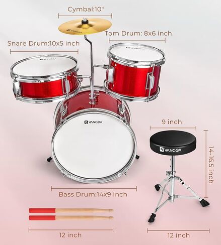 Kids Drum Set, 14 Inch Beginner Drum Kits, 3 Piece Drum Set for Kids Boys Girls Age 3-7, with Adjustable Throne, Cymbal Pedal, Drumsticks, Purple in Saudi Arabia