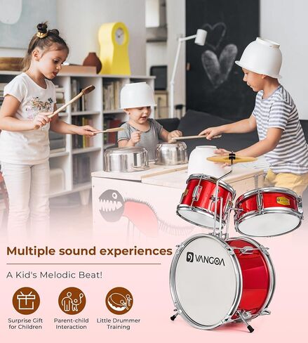 Kids Drum Set, 14 Inch Beginner Drum Kits, 3 Piece Drum Set for Kids Boys Girls Age 3-7, with Adjustable Throne, Cymbal Pedal, Drumsticks, Purple in Saudi Arabia