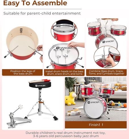 Kids Drum Set, 14 Inch Beginner Drum Kits, 3 Piece Drum Set for Kids Boys Girls Age 3-7, with Adjustable Throne, Cymbal Pedal, Drumsticks, Purple in Saudi Arabia