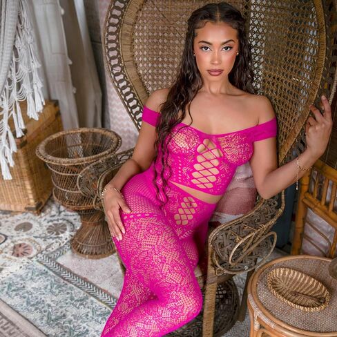Leg Avenue womens 2 Pc Net and Lace Off-the-shoulder Crop Top and Footless Tights in Saudi Arabia