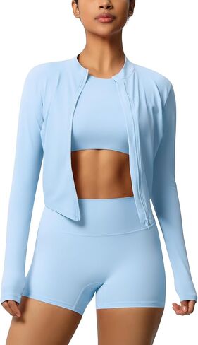 3 Piece Workout Sets for Women High Waisted Seamless Shorts Crop Top Jacket Gym Yoga Outfit Stretchy Sports Bra Set in Saudi Arabia
