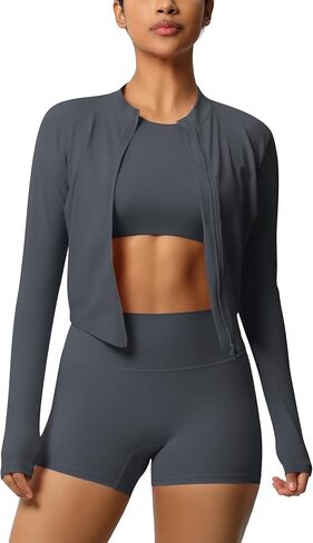 3 Piece Workout Sets for Women High Waisted Seamless Shorts Crop Top Jacket Gym Yoga Outfit Stretchy Sports Bra Set in Saudi Arabia