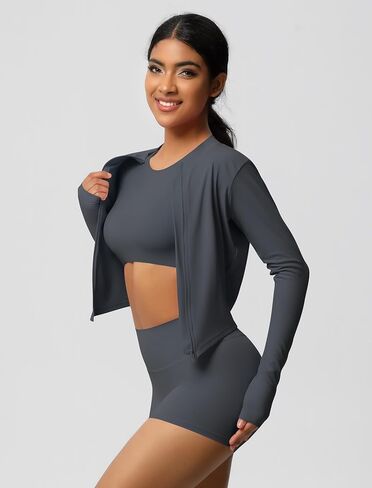 3 Piece Workout Sets for Women High Waisted Seamless Shorts Crop Top Jacket Gym Yoga Outfit Stretchy Sports Bra Set in Saudi Arabia
