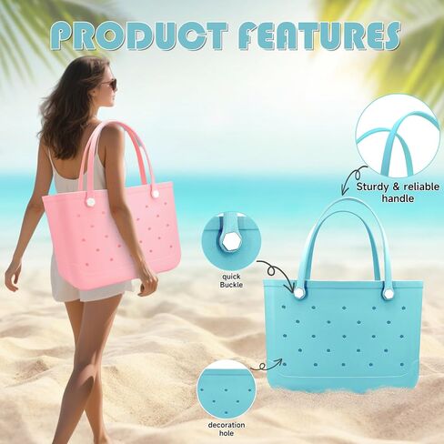 Rubber Beach Bag, Waterproof Travel Tote bag for Women Outdoor Summer Beach Tote Washable Bag Open Handbag for Daily in Saudi Arabia