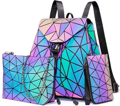 LOVEVOOK Geometric Luminous Purses and Handbags for Women Holographic Reflective Crossbody Bag Wallet in Saudi Arabia