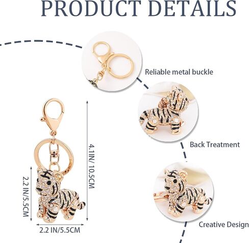 Tiger Keychain للنساء - سحر محفظة براقة مع سبيكة وحجر الراين - ملحق سلسلة مفاتيح أنيقة لعيد الميلاد in Kuwait