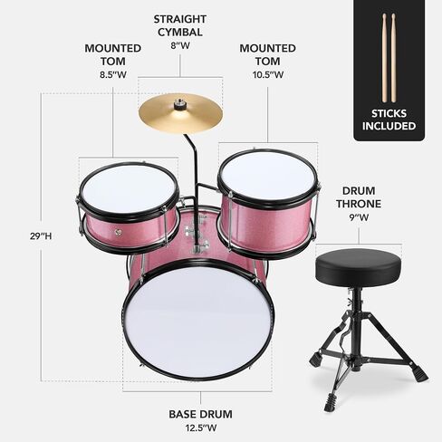 Best Choice Products Kids Drum Set 3-Piece Beginner Drum Set Junior Drum Set, w/Throne Stool, Cymbal, Drum Sticks, Bass Drum Pedal, 2 Toms - Blue in Saudi Arabia