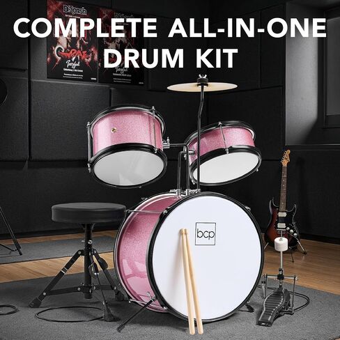 Best Choice Products Kids Drum Set 3-Piece Beginner Drum Set Junior Drum Set, w/Throne Stool, Cymbal, Drum Sticks, Bass Drum Pedal, 2 Toms - Blue in Saudi Arabia