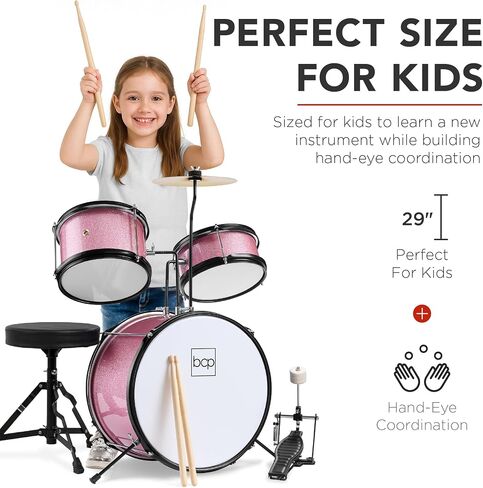 Best Choice Products Kids Drum Set 3-Piece Beginner Drum Set Junior Drum Set, w/Throne Stool, Cymbal, Drum Sticks, Bass Drum Pedal, 2 Toms - Blue in Saudi Arabia