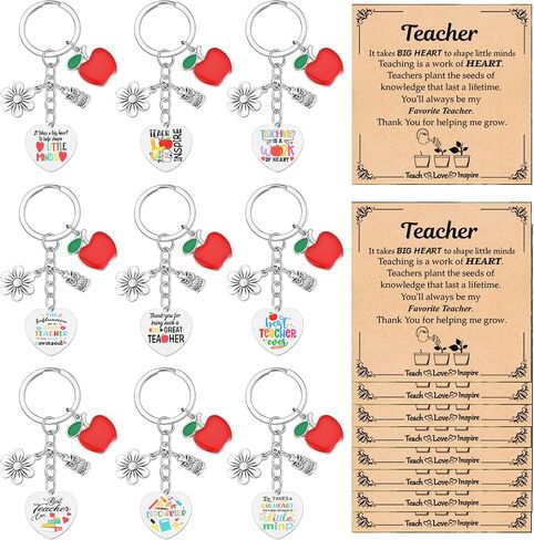 WAINIS 9Pcs Teacher Appreciation Gifts Keychain Bulk Round Heart Key Chain Graduation Back to School Thank You Gift for Women in Saudi Arabia