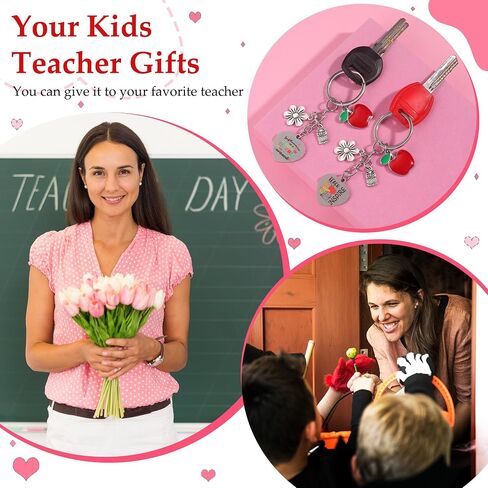 WAINIS 9Pcs Teacher Appreciation Gifts Keychain Bulk Round Heart Key Chain Graduation Back to School Thank You Gift for Women in Saudi Arabia