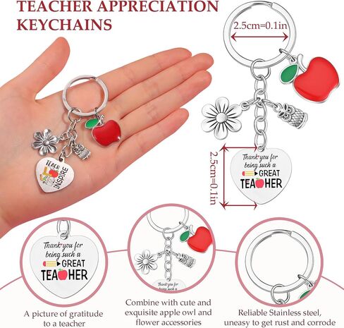 WAINIS 9Pcs Teacher Appreciation Gifts Keychain Bulk Round Heart Key Chain Graduation Back to School Thank You Gift for Women in Saudi Arabia