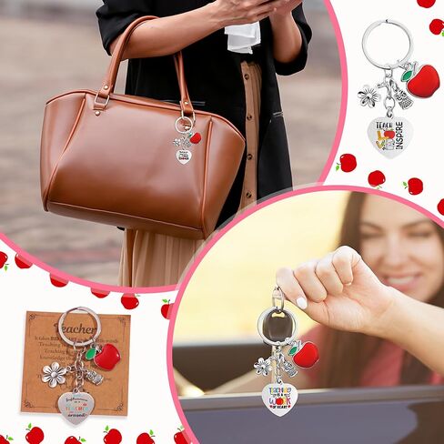 WAINIS 9Pcs Teacher Appreciation Gifts Keychain Bulk Round Heart Key Chain Graduation Back to School Thank You Gift for Women in Saudi Arabia
