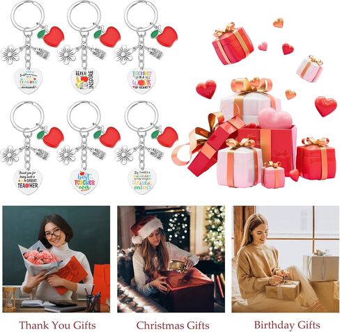 WAINIS 9Pcs Teacher Appreciation Gifts Keychain Bulk Round Heart Key Chain Graduation Back to School Thank You Gift for Women in Saudi Arabia