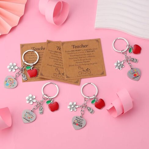 WAINIS 9Pcs Teacher Appreciation Gifts Keychain Bulk Round Heart Key Chain Graduation Back to School Thank You Gift for Women in Saudi Arabia
