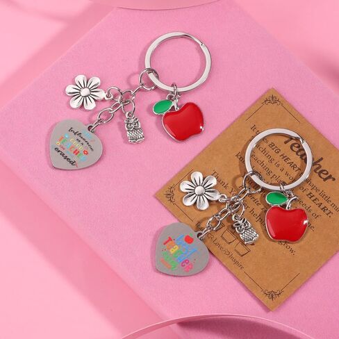 WAINIS 9Pcs Teacher Appreciation Gifts Keychain Bulk Round Heart Key Chain Graduation Back to School Thank You Gift for Women in Saudi Arabia
