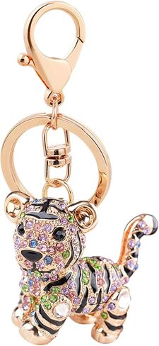Tiger Keychain للنساء - سحر محفظة براقة مع سبيكة وحجر الراين - ملحق سلسلة مفاتيح أنيقة لعيد الميلاد in Kuwait