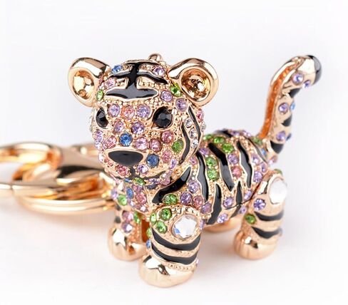 Tiger Keychain للنساء - سحر محفظة براقة مع سبيكة وحجر الراين - ملحق سلسلة مفاتيح أنيقة لعيد الميلاد in Kuwait
