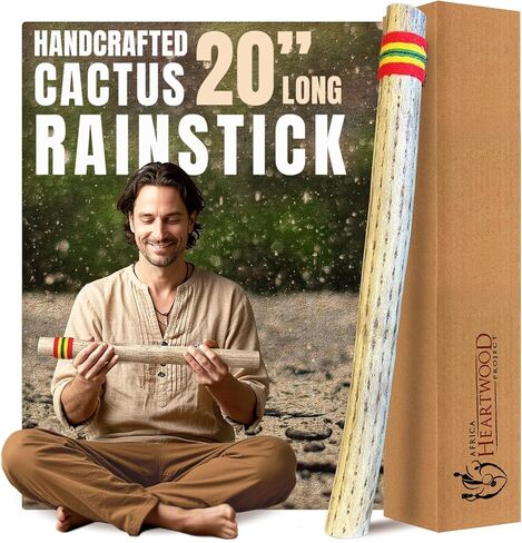 20" Chilean Cactus Rainstick Musical Instrument with yarn wrap and sealant - Authentic Rain Stick Shaker from Africa Heartwood Project (TM) in Saudi Arabia