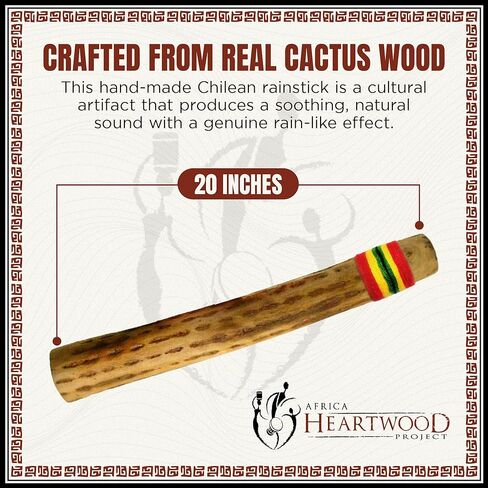 20" Chilean Cactus Rainstick Musical Instrument with yarn wrap and sealant - Authentic Rain Stick Shaker from Africa Heartwood Project (TM) in Saudi Arabia
