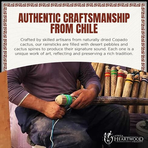 20" Chilean Cactus Rainstick Musical Instrument with yarn wrap and sealant - Authentic Rain Stick Shaker from Africa Heartwood Project (TM) in Saudi Arabia