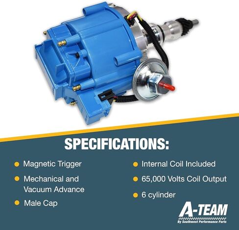 أداء الفريق - موزع HEI الكامل مستقيم 6 أسطوانات 240 و300 ملف 65K - متوافق مع Ford F100 F150 F250 E100 E150 غطاء أزرق للتثبيت بسلك واحد in Kuwait