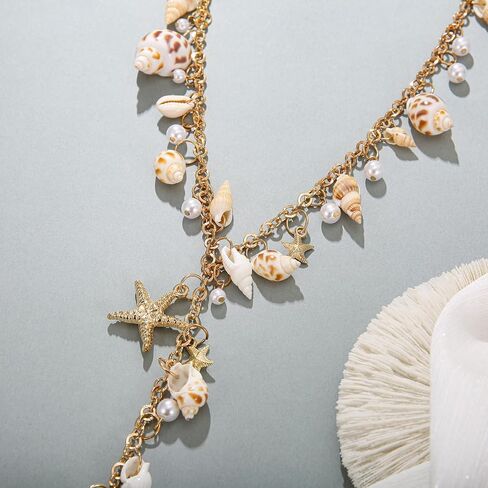 Shell Starfish Necklace, Conch Statement Chunky Y Necklace Mermaid Costume Jewelry Beach Jewelry for Women in Saudi Arabia