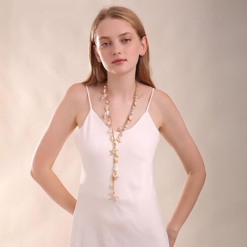 Shell Starfish Necklace, Conch Statement Chunky Y Necklace Mermaid Costume Jewelry Beach Jewelry for Women in Saudi Arabia