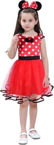 Kid Girls Polka Dots Princess Dress Toddler Ballet Dresses with Headband in Kuwait