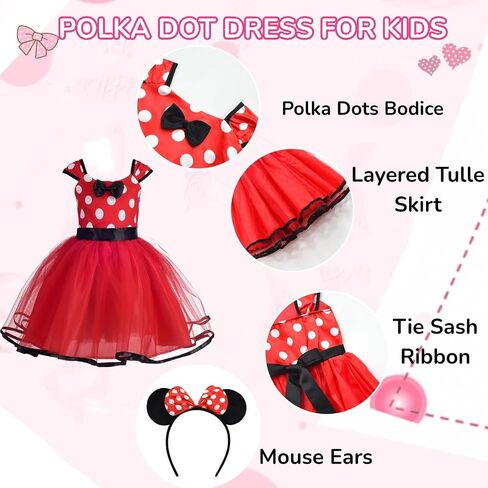 Kid Girls Polka Dots Princess Dress Toddler Ballet Dresses with Headband in Kuwait