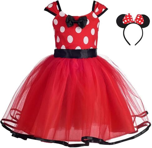 Kid Girls Polka Dots Princess Dress Toddler Ballet Dresses with Headband in Kuwait
