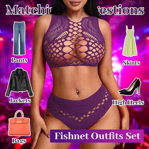 Womens Lingerie Fishnet Lingerie Sets for Women Sexy Two Piece Sleeveless Crop Top Bra and Panty Set Stripper Outfit in Kuwait