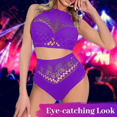 Womens Lingerie Fishnet Lingerie Sets for Women Sexy Two Piece Sleeveless Crop Top Bra and Panty Set Stripper Outfit in Kuwait