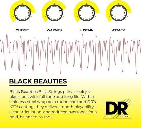 DR Strings BLACK BEAUTIES Black Coated 5-String Bass Strings Medium (45-130) in Saudi Arabia