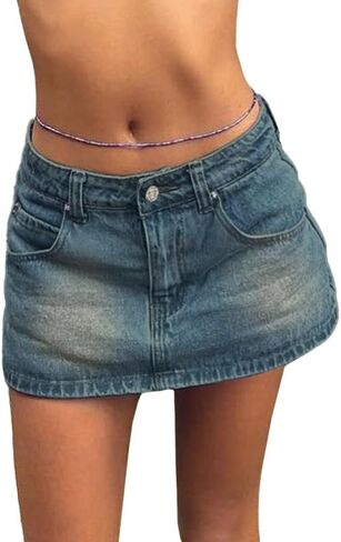 Emmiol Women Skirt Skirt Skirt Midsy Weist Y2K Sexy Mini Vartts Dary Jean Skorts in Kuwait
