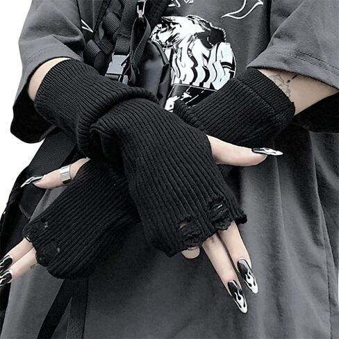 Gothic Knitted Arm Warmers for Women Y2k Fingerless Stretchy Goth Rave in Kuwait