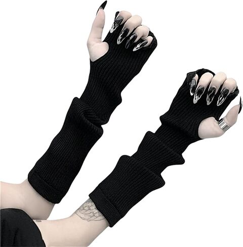 Gothic Knitted Arm Warmers for Women Y2k Fingerless Stretchy Goth Rave in Kuwait