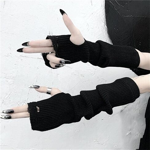 Gothic Knitted Arm Warmers for Women Y2k Fingerless Stretchy Goth Rave in Kuwait