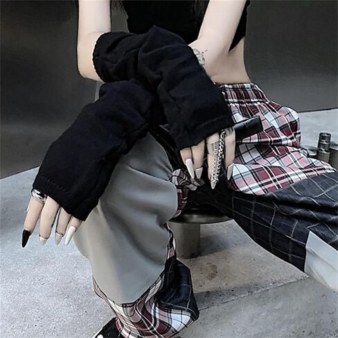 Gothic Knitted Arm Warmers for Women Y2k Fingerless Stretchy Goth Rave in Kuwait