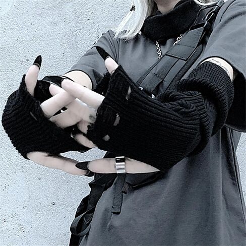 Gothic Knitted Arm Warmers for Women Y2k Fingerless Stretchy Goth Rave in Kuwait
